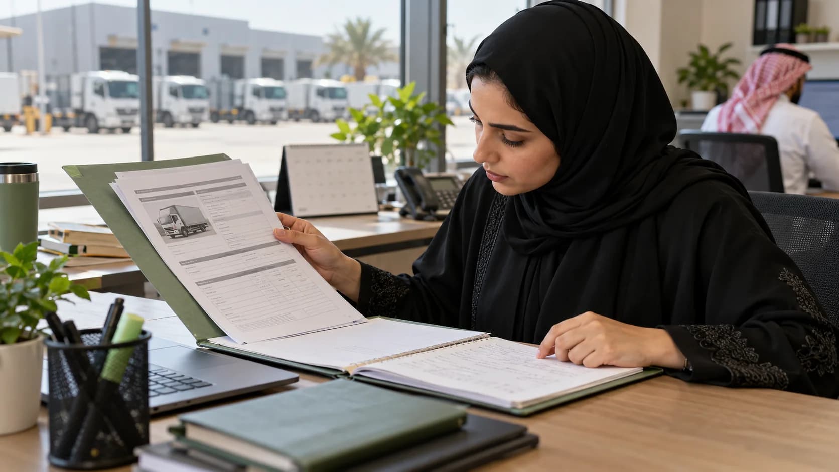 An administrator comparing an original document with a renewal planning record.