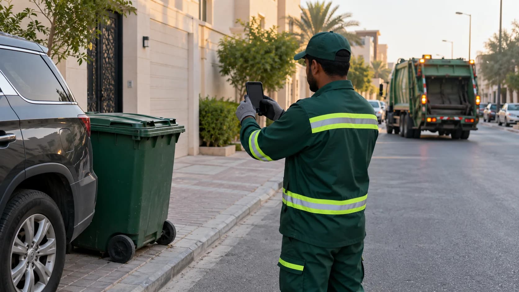 Collection worker recording an exception on a residential route