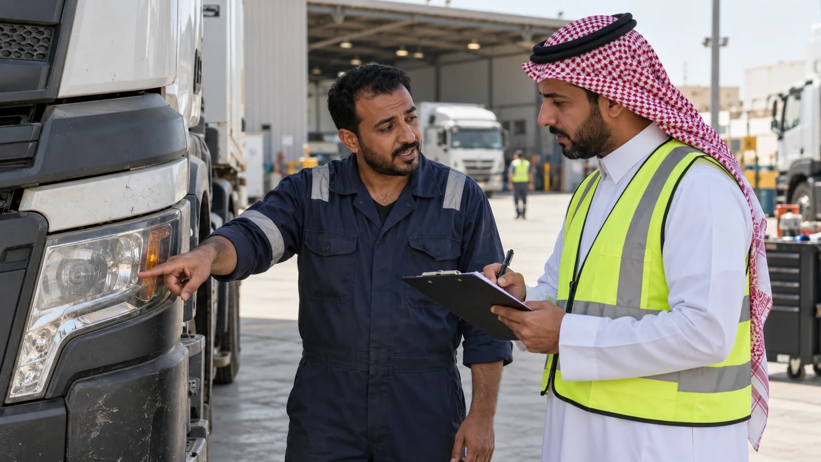 A driver reporting an observed vehicle defect to a workshop coordinator.